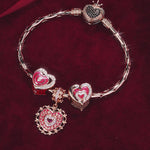 Sterling Silver Loving Embrace Charms Bracelet Set With Enamel In Rose Gold Plated