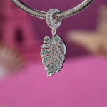 Monstera Leaf Tarnish-resistant Silver Dangle Charms In White Gold Plated