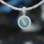 Tropical Lagoon Palm Enamel Dangle Charm in Tarnish-Resistant Silver With Crystal