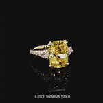 3.01 Ct Elongated Cushion Cut Lab-Grown Fancy Vivid Yellow Diamond Engagement Ring With Pear Side Stones In Solid 14K Yellow Gold (Includes IGI Certification From International Gemological Institute)