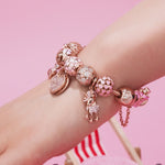 Fantasy Island Tarnish-resistant Silver Charms Bracelet Set With Enamel In Rose Gold Plated