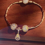 Sterling Silver Opulent Grace Charms Bracelet Set In 14K Gold Plated (Includes bracelet and all charms shown)