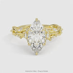 Secret Garden · 2.0 CT Marquise Lab-Grown Diamond Ring with Vine Leaf Accent Band & Claw Setting in Solid 14K Yellow Gold · (Includes IGI Certification from International Gemological Institute)