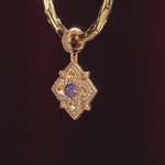 Quatrefoil Rose February Birthstone Tarnish-resistant Silver Dangle Charms In 14K Gold Plated