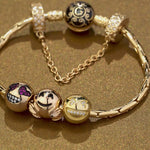 Sterling Silver Funny Hug Charms Bracelet Set With Enamel In 14K Gold Plated