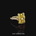 3.0 Ct Radiant Cut Lab-Grown Fancy Vivid Yellow Diamond Engagement Ring With Trapezoid Side Stones In Solid 14K Yellow Gold (Includes IGI Certification From International Gemological Institute)