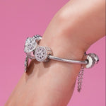 Sterling Silver Lucky Clover Charms Bracelet Set With Enamel In White Gold Plated