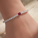 1.60 CT Pigeon Blood Red Lab-Created Ruby Heart-Cut Center Stone Tennis Bracelet, July Birthstone Bracelet in White Gold-Plated Tarnish-Resistant Silver (Includes GRC Certification from Gemstone Research Center)