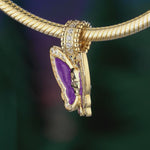 Skull And Purple Butterfly Tarnish-resistant Silver Dangle Charms With Enamel In 14K Gold Plated