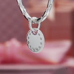 Personalized Engravable Pink Halo Medallion Tarnish-Resistant Silver Charm In White Gold Plated