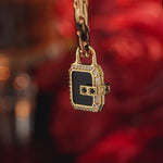 Natural Black Onyx Lock Dangle Charm in Tarnish-Resistant Silver (14K Gold Plated)