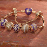 Sterling Silver Enduring Love Charms Bracelet Set With Enamel In 14K Gold Plated