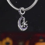 Sterling Silver Moon and Witch Dangle Charms In Blackened 925 Sterling silver Plated