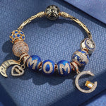 Sterling Silver Love You To The Moon & Back Charms Bracelet Set With Enamel In 14K Gold Plated