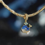 Deep Wave Blue Whale Dangle Charm in Tarnish-Resistant Silver With Crystal