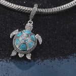 Sterling Silver Roaming Turtles Charms Bracelet Set With Enamel In White Gold Plated (Includes bracelet and all charms shown)