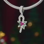 Candy Cane Tarnish-resistant Silver Dangle Charms In White Gold Plated
