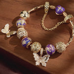 Sterling Silver Whispered Wishes Butterfly Charms Bracelet Set With Enamel In 14K Gold Plated (Includes bracelet and all charms shown)