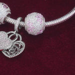 Sterling Silver Secretly Love Charms Bracelet Set With Enamel In White Gold Plated