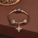 Sterling Silver Golden Cross Charms Bracelet Set With Enamel In 14K Gold Plated