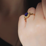 Lab-Grown Oval Brilliant Cut Blue Sapphire - Halo Classic Engagement Ring 14K Yellow Gold Plated