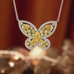 Sterling Silver Brilliant Butterfly Pendant Necklace In White Gold Plated