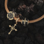 Sterling Silver XL Size Imperial Faith Charms Bracelet Set With Enamel In 14K Gold Plated For Men