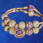 Sterling Silver Royal Purple Charms Bracelet Set With Enamel In 14K Gold Plated (Includes bracelet and all charms shown)