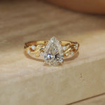 Enchanted Vine · 2.0 CT Pear Lab-Grown Diamond Engagement Ring with Leaf & Vine Accent Band Tarnish-Resistant Silver In 14K Yellow Gold Plated · (Includes IGI Certification from International Gemological Institute)