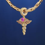 Healing Caduceus Tarnish-resistant Silver Dangle Charms In 14K Gold Plated