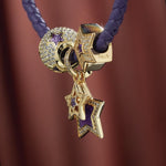 Purple Star Tarnish-resistant Silver Charms Bracelet Set With Enamel In 14K Gold Plated