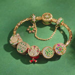 Sterling Silver Joyous Festive Charms Bracelet Set With Enamel In 14K Gold Plated (Includes bracelet and all charms shown)