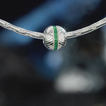 Herringbone Grooved Vertical Created Emerald Channel‑Set Charm Bead in Tarnish‑Resistant Silver