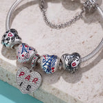 Sterling Silver City of Love Charms Bracelet Set With Enamel In White Gold Plated