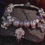 Limited Edition Flash Sale: Sterling Silver Shadowed Skull Kingdom Charms Bracelet Set With Enamel In White Gold Plated