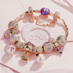 Sterling Silver Lifelong Links Charms Bracelet Set With Enamel In 14K Gold Plated - Handcrafted with Swarovski® Crystals (Includes bracelet and all charms shown)