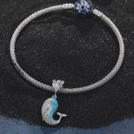 Sterling Silver Playful Whale Charms Bracelet Set With Enamel In White Gold Plated