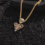 Sterling Silver Bone Heart Charms Necklace Set With Enamel In 14K Gold Plated