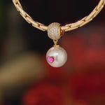 Valentine's Heart Tarnish-Resistant Silver Dangle Charm in 14K Gold Plated - Handcrafted with SWAROVSKI® Pearls and Crystals