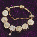 Sterling Silver Memories Of Versailles Charms Bracelet Set In 14K Gold Plated