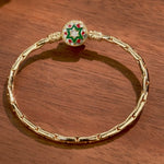 Sterling Silver Christmas Tree Bamboo Chain Bracelet With Enamel In 14K Gold Plated