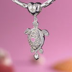 Heartfelt Turtle Tarnish-resistant Silver Dangle Charms With Enamel In White Gold Plated