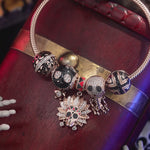 Skeleton Tribe Tarnish-resistant Silver Charms Bracelet Set With Enamel In Rose Gold Plated