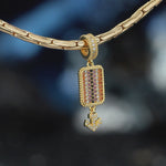 Ocean Tide Maiden Pavé Gemstone Anchor Dangle Charm in Tarnish-Resistant Silver with 14K Gold Plating