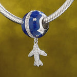 Sterling Silver Flying Around The Equator Charms With Enamel In White Gold Plated