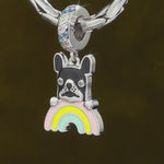 Rainbow French BullDog Tarnish-resistant Silver Animal Charms With Enamel In White Gold Plated