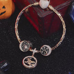 Sterling Silver Halloween Night Charms Bracelet Set With Enamel In 14K Gold Plated