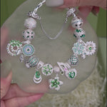 Sterling Silver Verdant Spring Reverie Charms Bracelet Set In White Gold Plated (Includes bracelet and all charms shown)