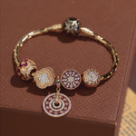 Sterling Silver Regal and Luxurious Charms Bracelet Set With Enamel In 14K Gold Plated
