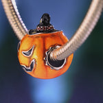 Sterling Silver Halloween Pumpkin Charms With Enamel In White Gold Plated